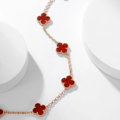 Clovers 10 Motifs Carnelian Necklace