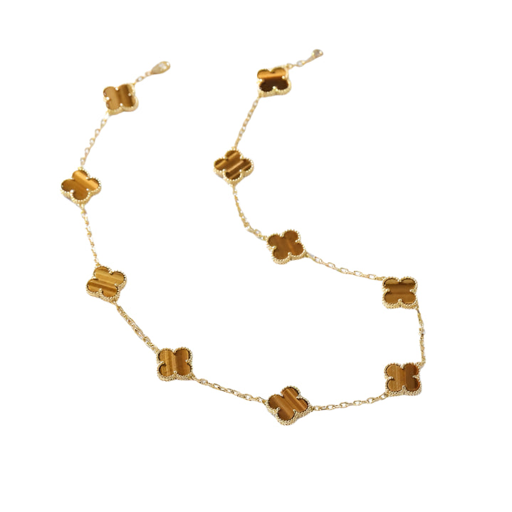 Clovers 10 Motifs Tiger Eye Necklace