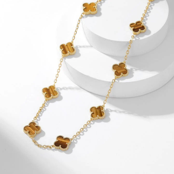 Clovers 10 Motifs Tiger Eye Necklace