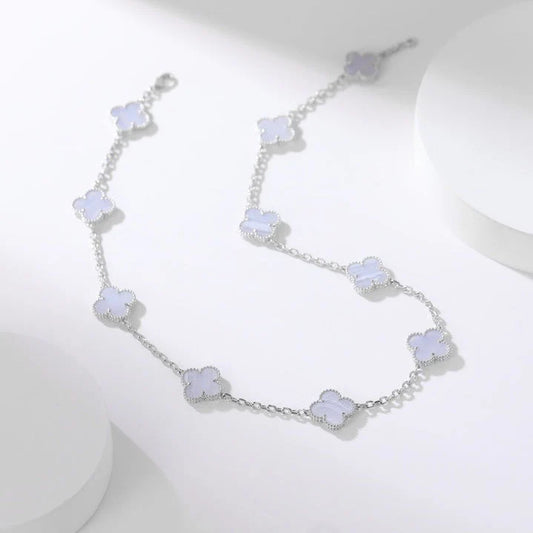 Clovers 10 Motifs Purple Chalcedony Necklace