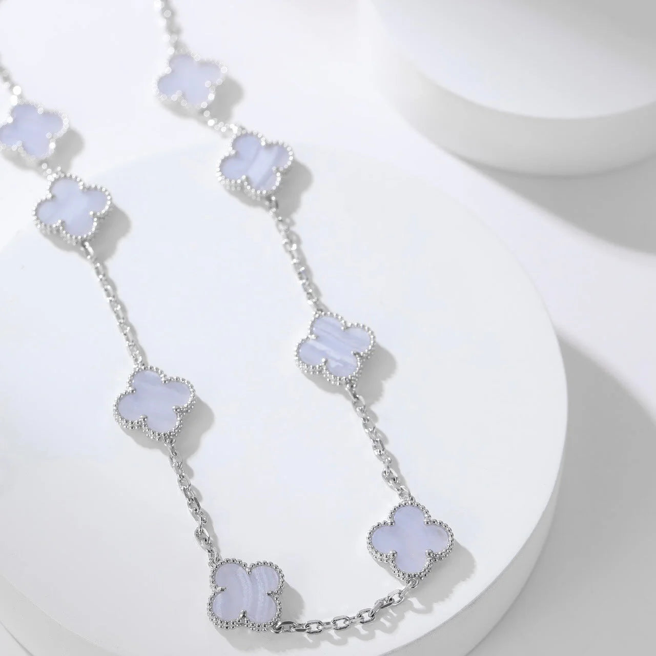 Clovers 10 Motifs Purple Chalcedony Necklace