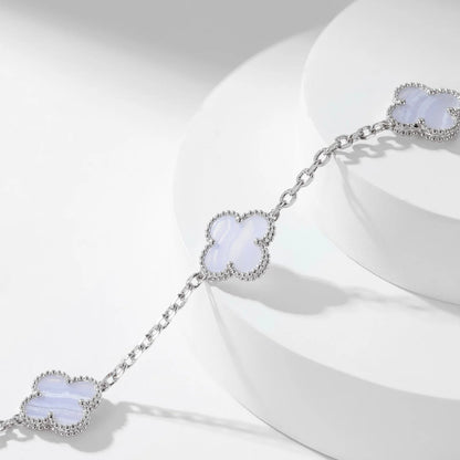 Clovers 10 Motifs Purple Chalcedony Necklace