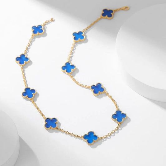 Clovers 10 Motifs Blue Agate Necklace