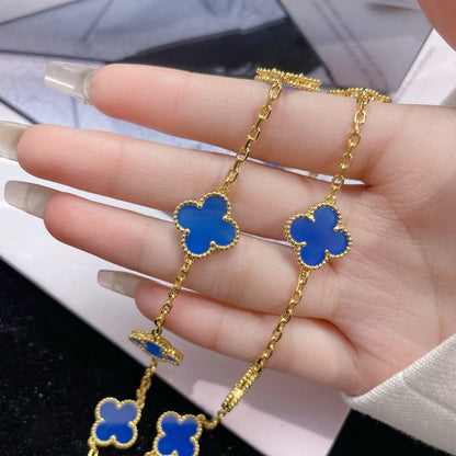 Clovers 10 Motifs Blue Agate Necklace