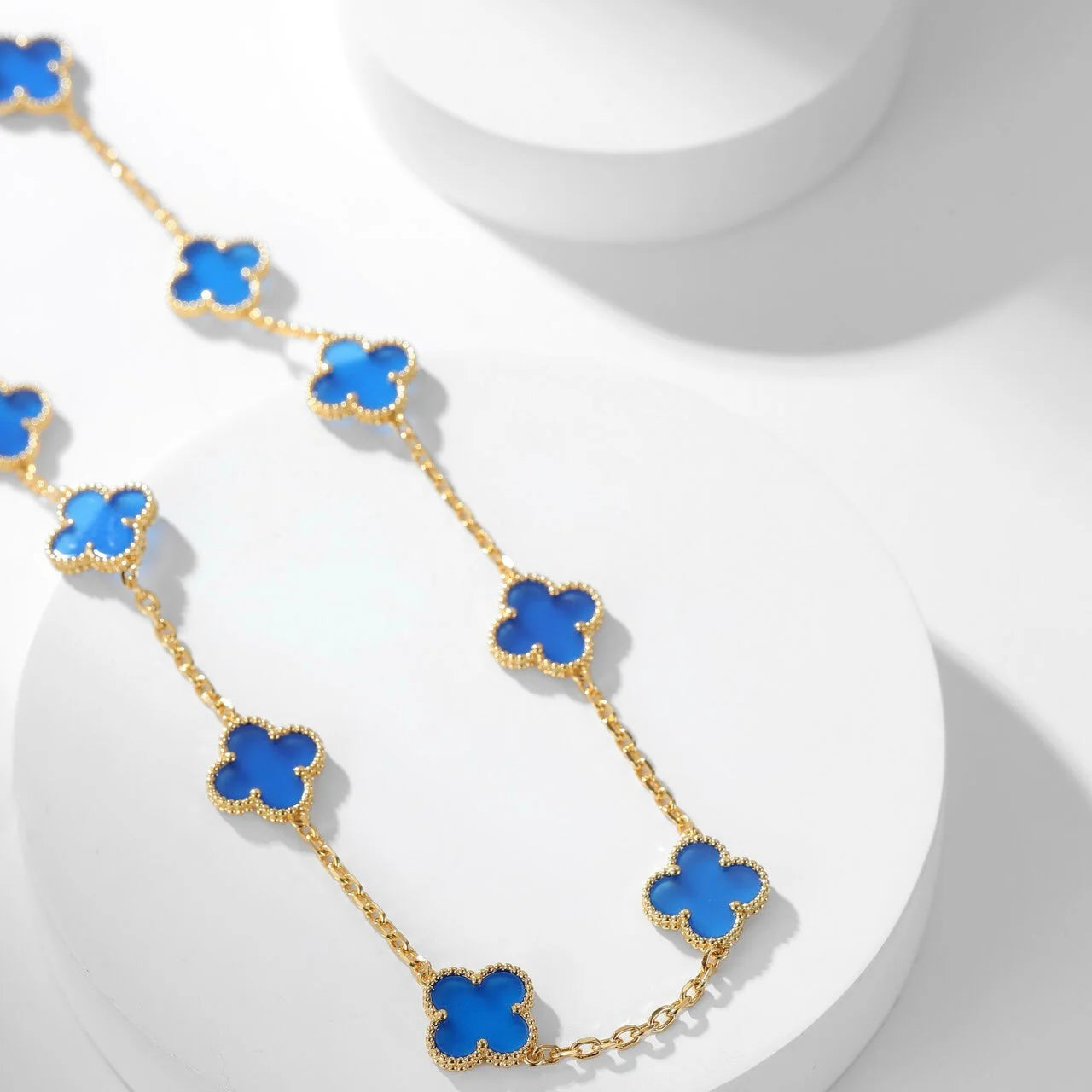 Clovers 10 Motifs Blue Agate Necklace