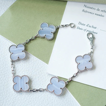 Clovers 5 Motifs Purple Chalcedony Bracelet