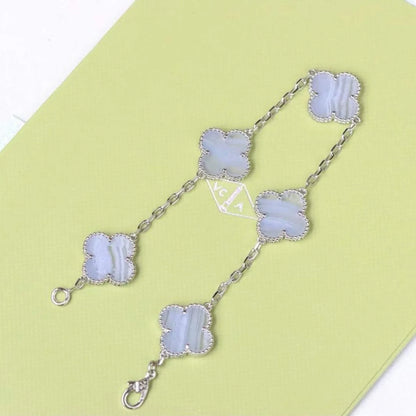 Clovers 5 Motifs Purple Chalcedony Bracelet