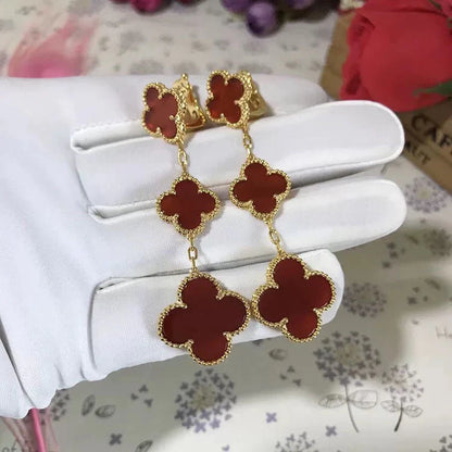 Clovers 3 Motif Carnelian Drop Earrings