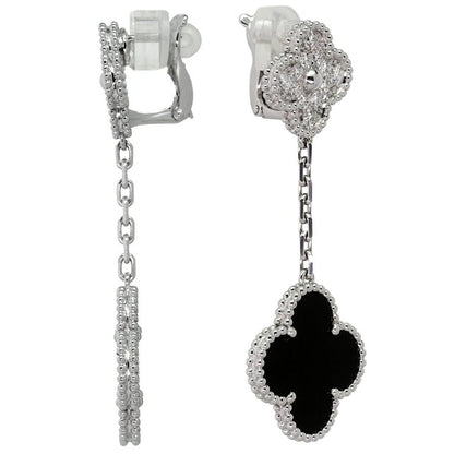 Clover 2 Motifs Onyx and Diamond Earrings