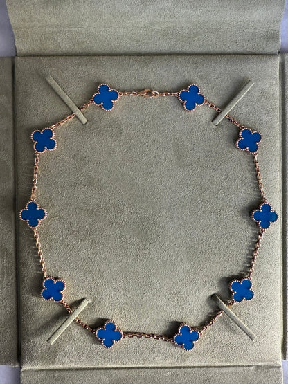 Clovers 10 Motifs Blue Agate Necklace