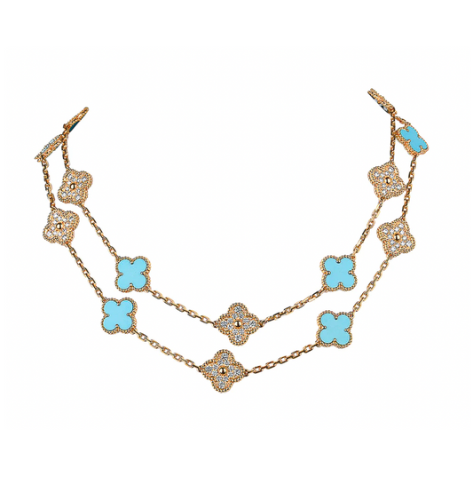 Clovers 20 Motifs Diamond Turquoise Necklace