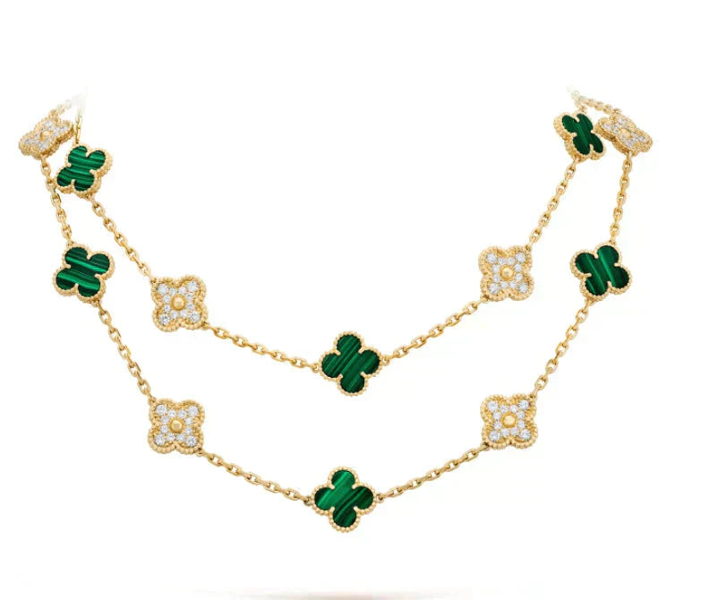 Clovers 20 Motifs Diamond Malachite Necklace