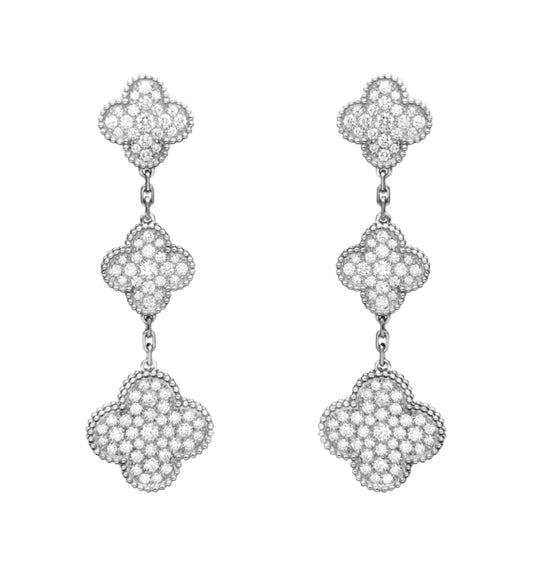 Clovers 3 Motif Diamond Drop Earrings