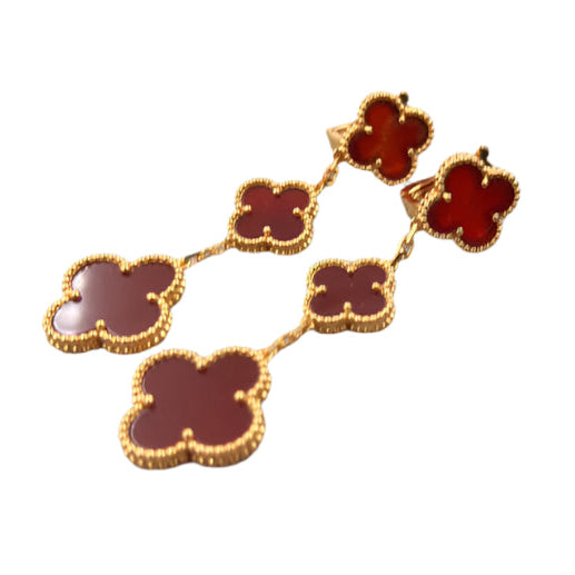 Clovers 3 Motif Carnelian Drop Earrings