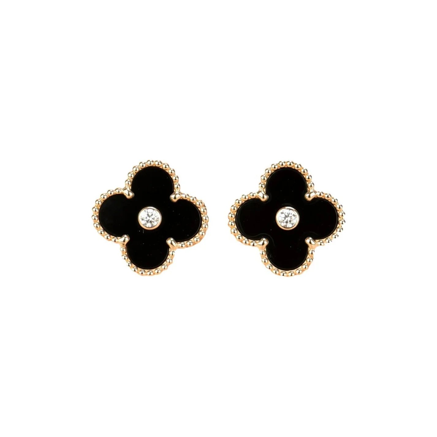 Clovers 1 Motif Onyx and Diamond Earrings