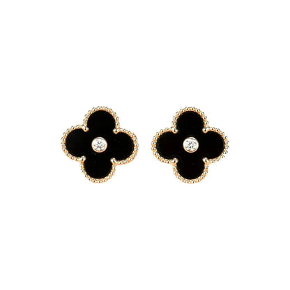 Clovers 1 Motif Onyx and Diamond Earrings