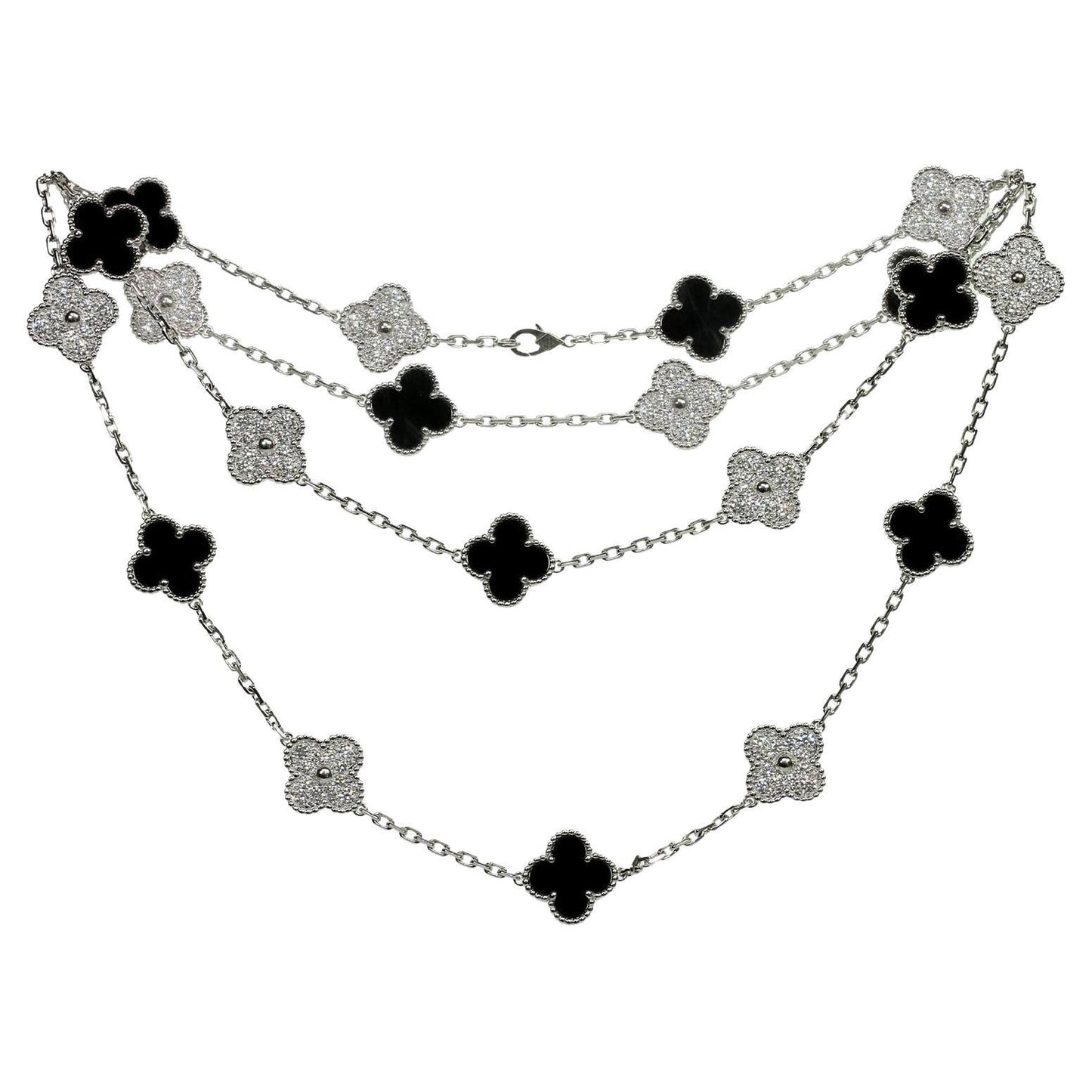 Clovers 20 Motifs Diamond Onyx Necklace