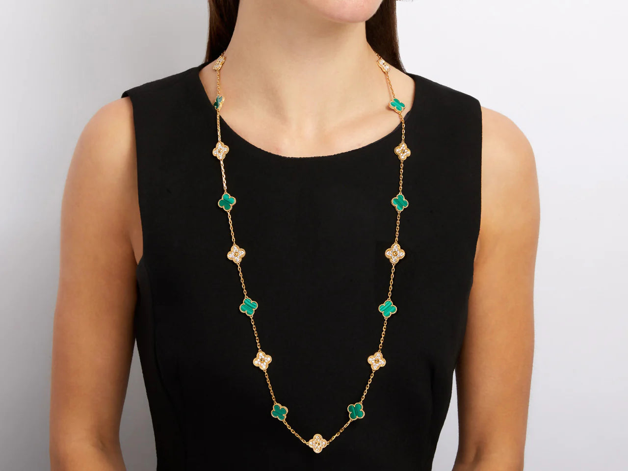 Clovers 20 Motifs Diamond Malachite Necklace