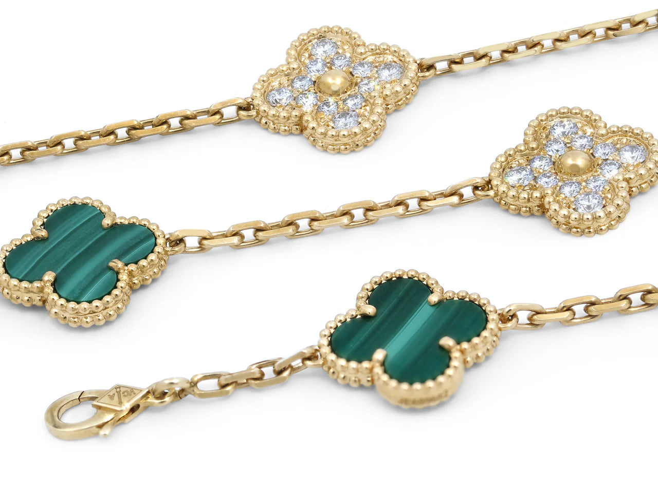 Clovers 20 Motifs Diamond Malachite Necklace