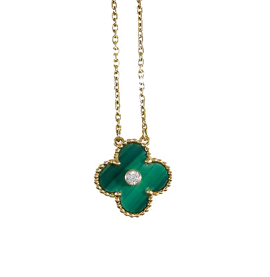 Clovers 1 Diamond Malachite Pendant