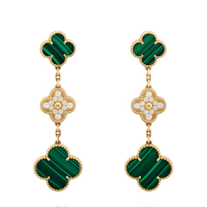 Clovers Malachite Diamond 3 Motif Earrings