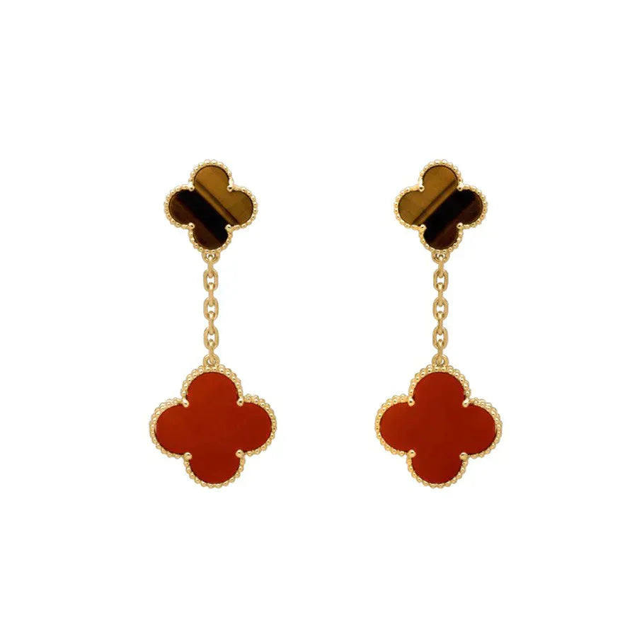 Clover Tiger's Eye and Carnelian 2 Motif Earrings