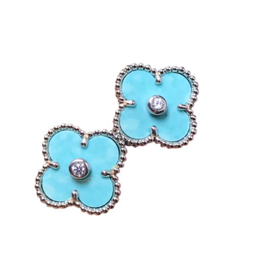 Clovers Sky Blue Silver 1 Diamond Earrings