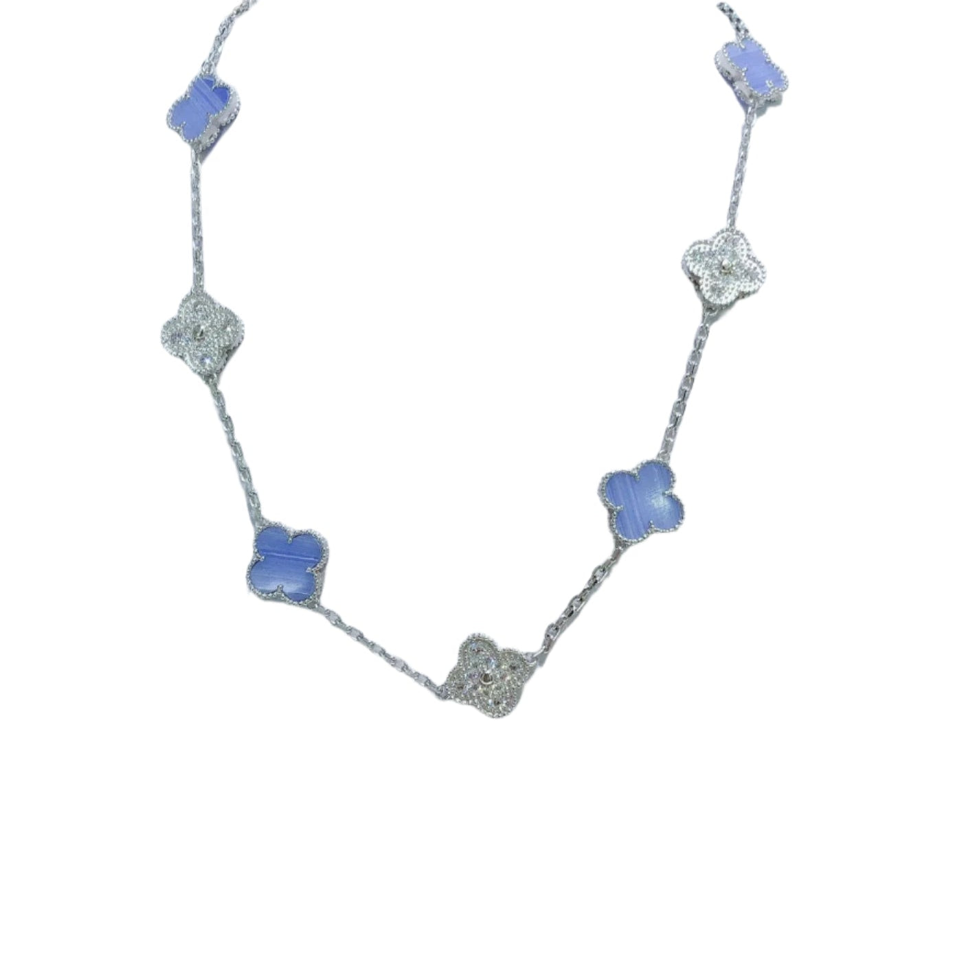 Clovers 10 Motifs Purple Chalcedony and Diamond Necklace