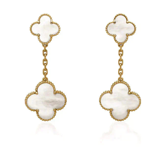 Clovers 2 Motif White MOP Earrings