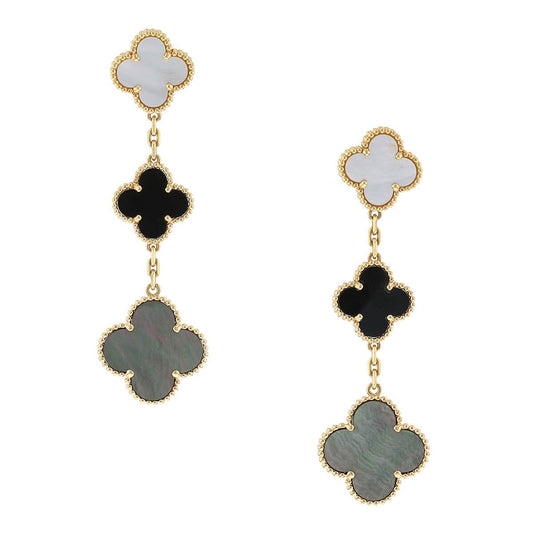 Clovers 3 Motif Onyx MOP Earrings